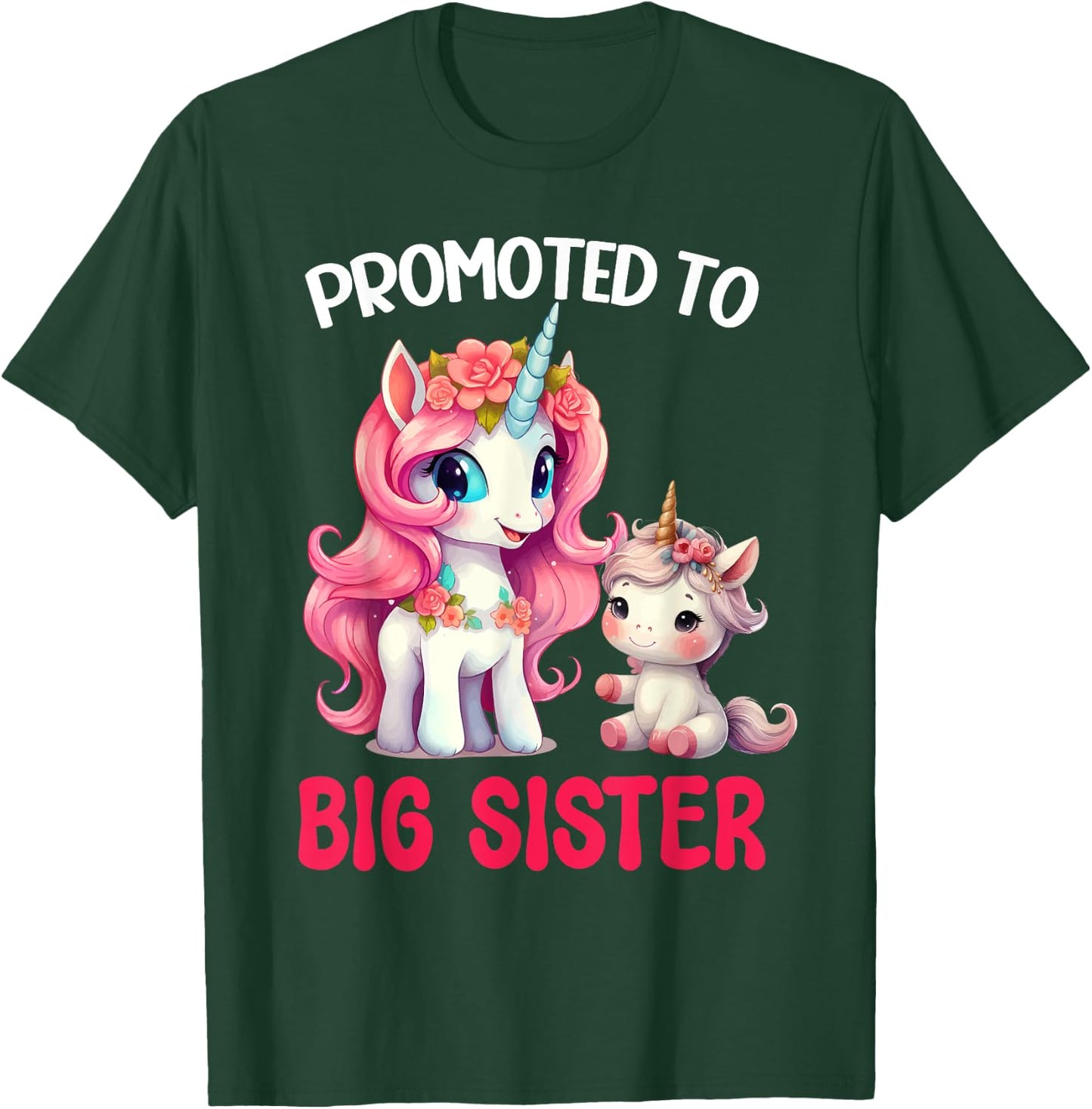 Promoted to Big Sister Girls Cute Unicorn Older Sister T-Shirt - T-Shirt | Forest