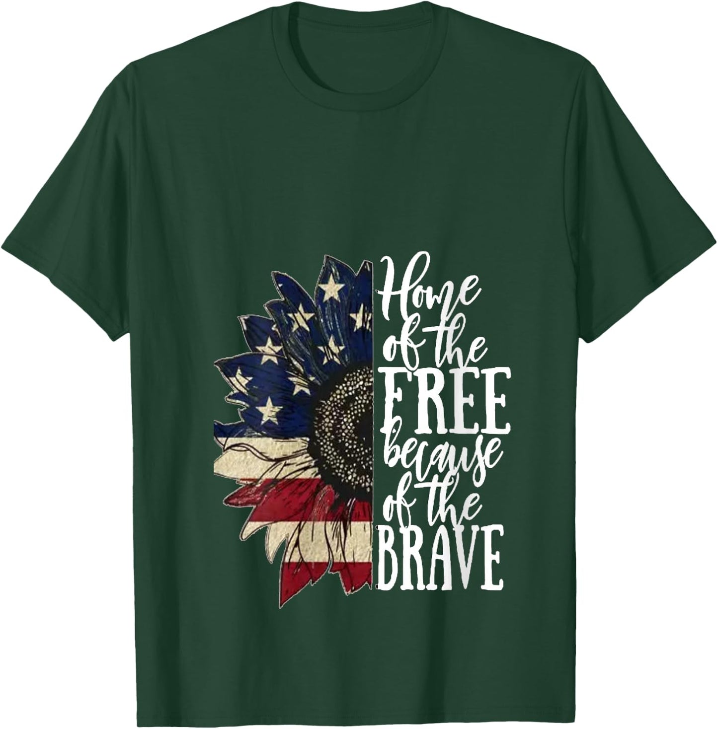 American Flag Patriot Home of The Free Because of The Brave V-Neck T-Shirt - T-Shirt | Forest