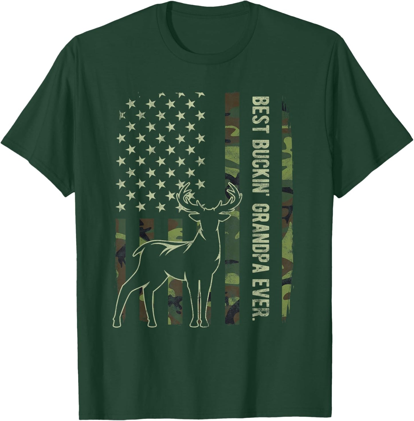 Best Buckin' Grandpa Ever Camo American Flag Deer Hunting T-Shirt - T-Shirt | Forest