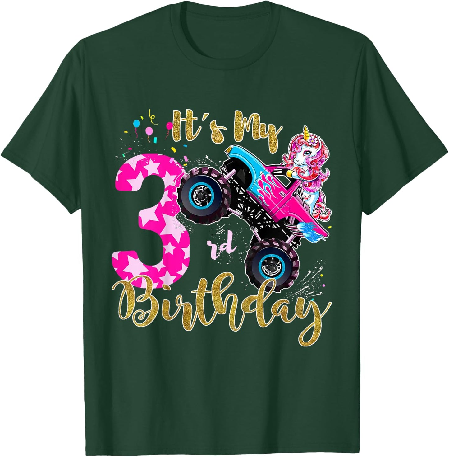 Kids Monster Truck Unicorn T Shirt Girls 3rd Birthday Daughter T-Shirt - T-Shirt | Forest