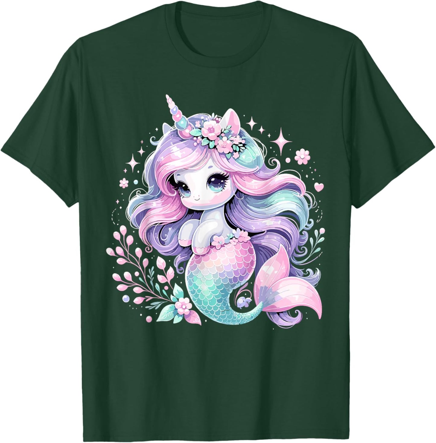 Unicorn Mermaid Girls Birthday Party Mermicorn T-Shirt - T-Shirt | Forest