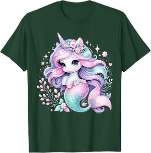 Unicorn Mermaid Girls Birthday Party Mermicorn T-Shirt - T-Shirt | Forest