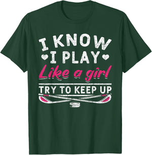 Hockey Player Women Girls Kids Gift Funny Ice Hockey T-Shirt - T-Shirt | Forest