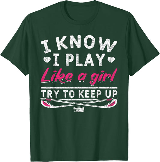 Hockey Player Women Girls Kids Gift Funny Ice Hockey T-Shirt - T-Shirt | Forest