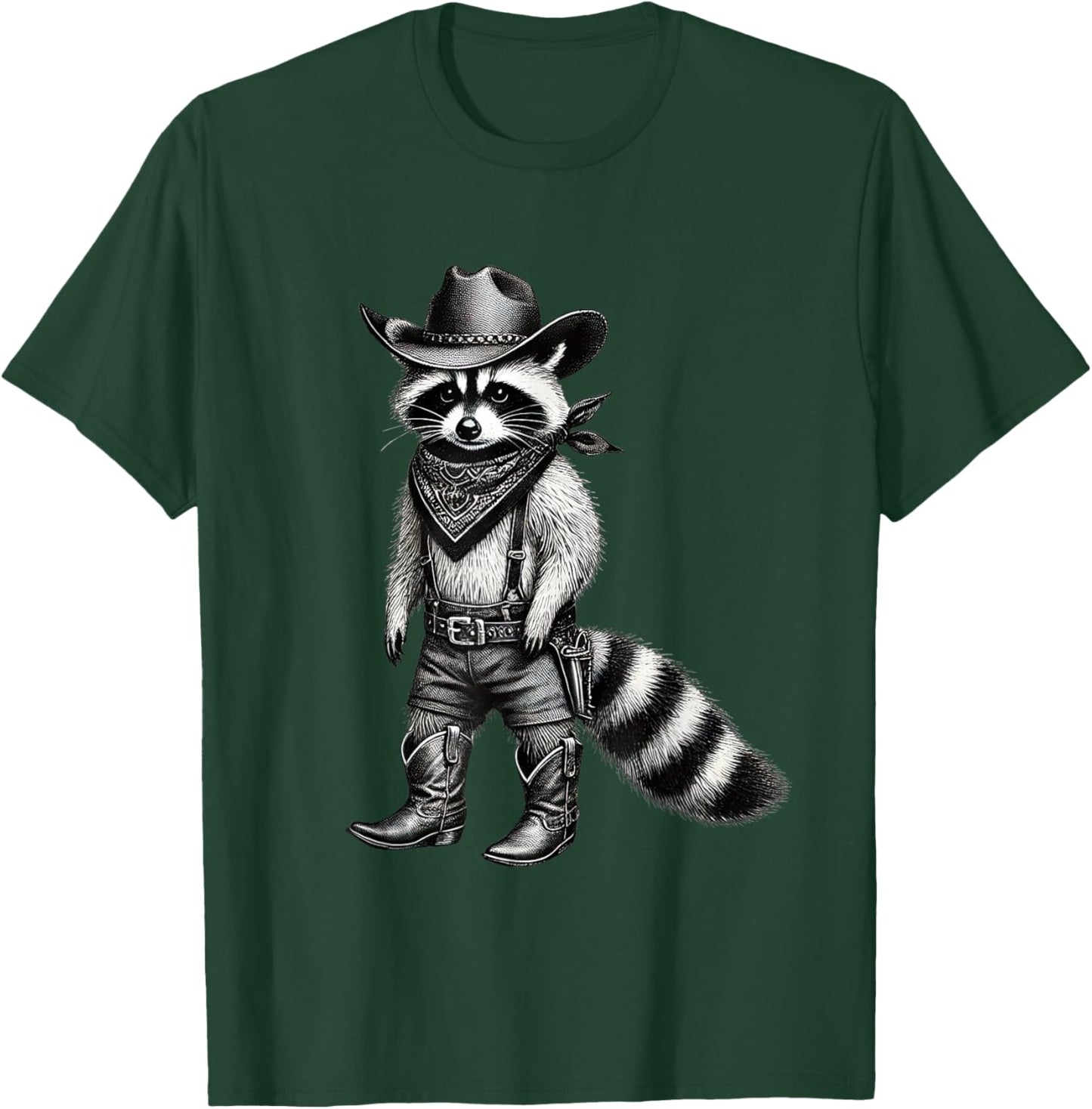 Vintage Raccoon Cowboy Funny Trash Cat Panda Western Country T-Shirt - T-Shirt | Forest