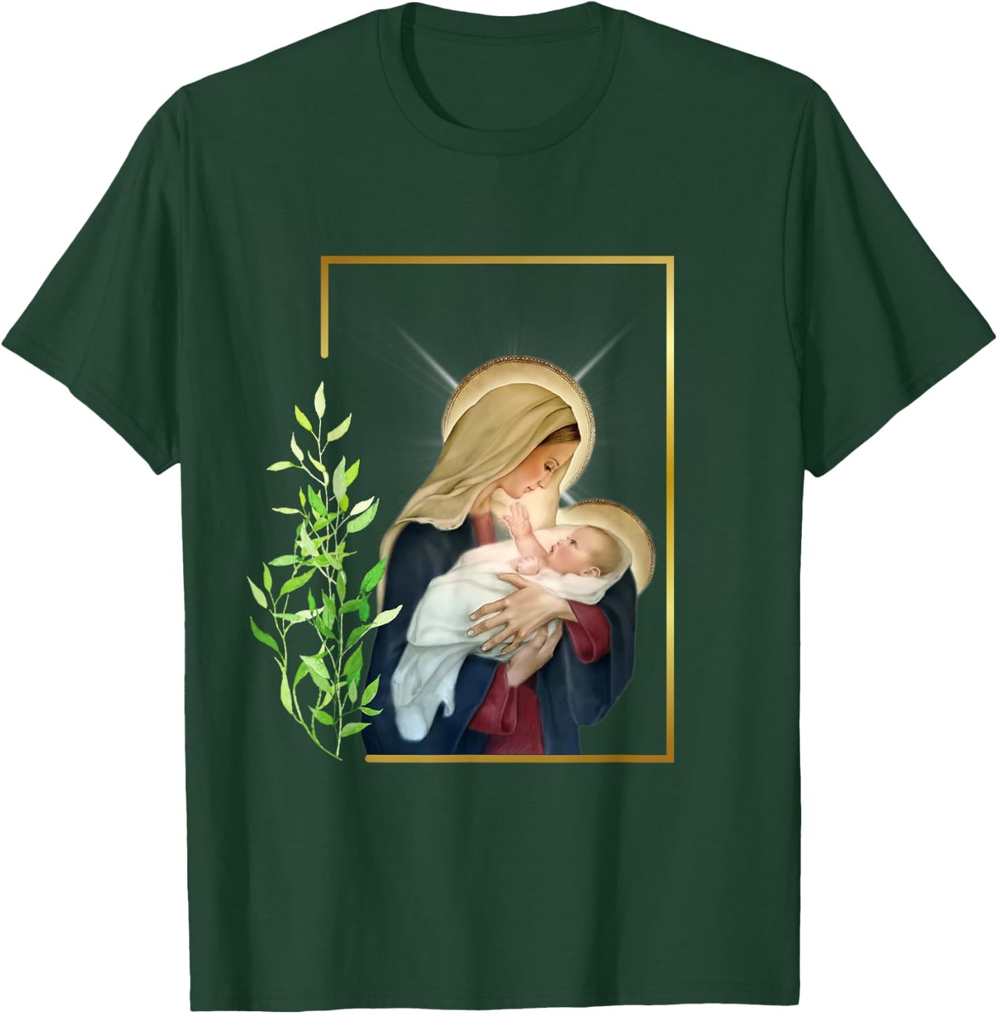 Blessed Holy Virgin Mary with Child Jesus - Rosary Catholic T-Shirt - T-Shirt | Forest
