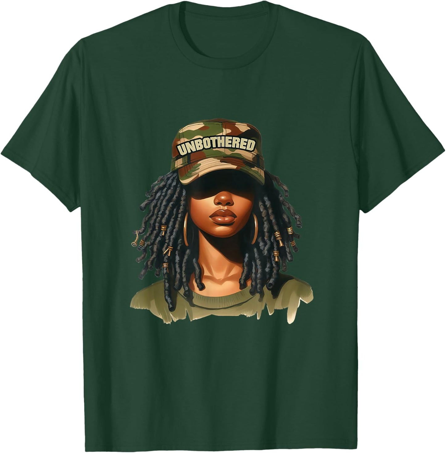 Melanin Unbothered Black Woman Locs Camo Black History Month T-Shirt - T-Shirt | Forest
