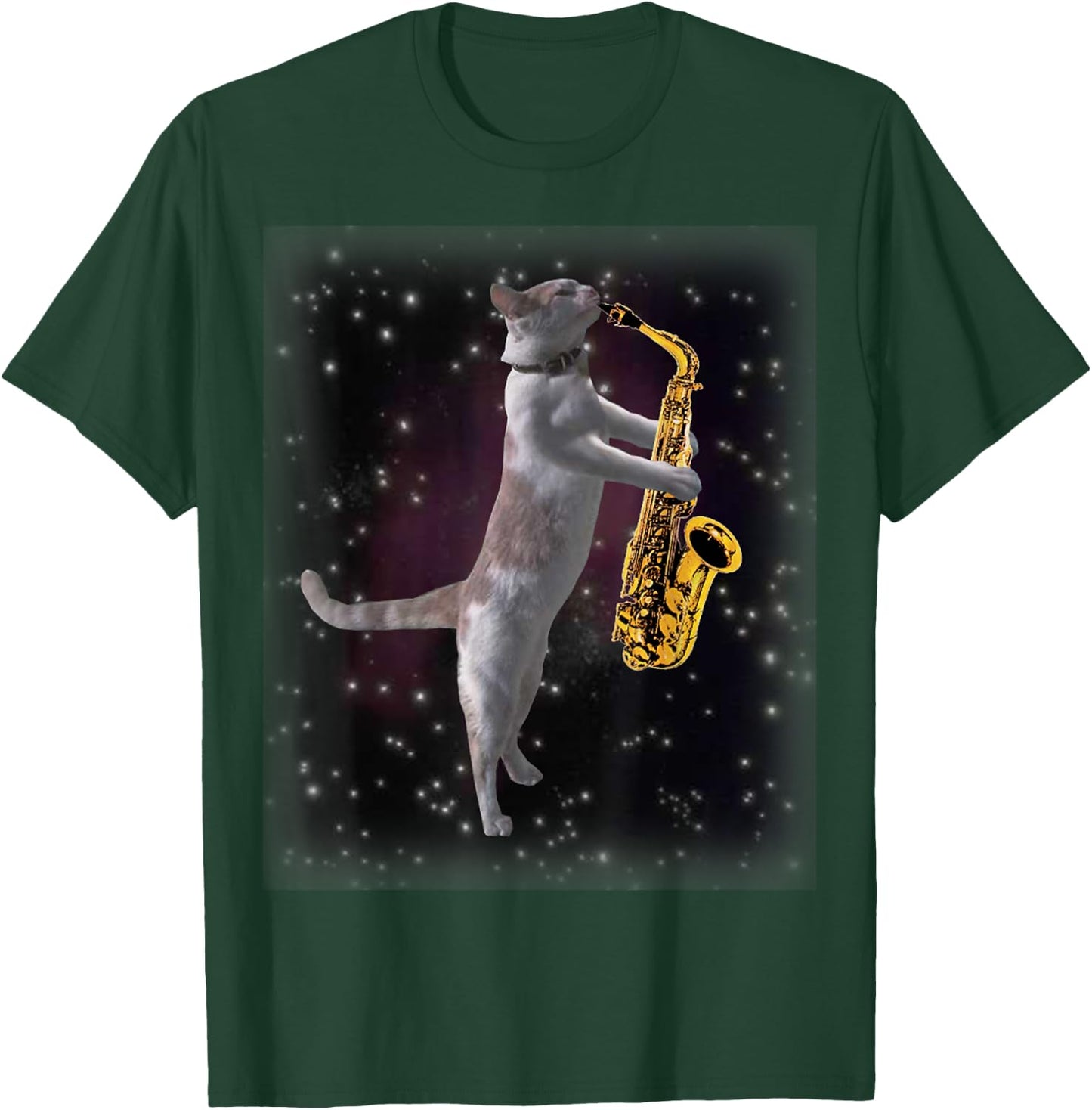 Cat Playing Saxophone | Cats In Space With Sax T-Shirt - T-Shirt | Forest