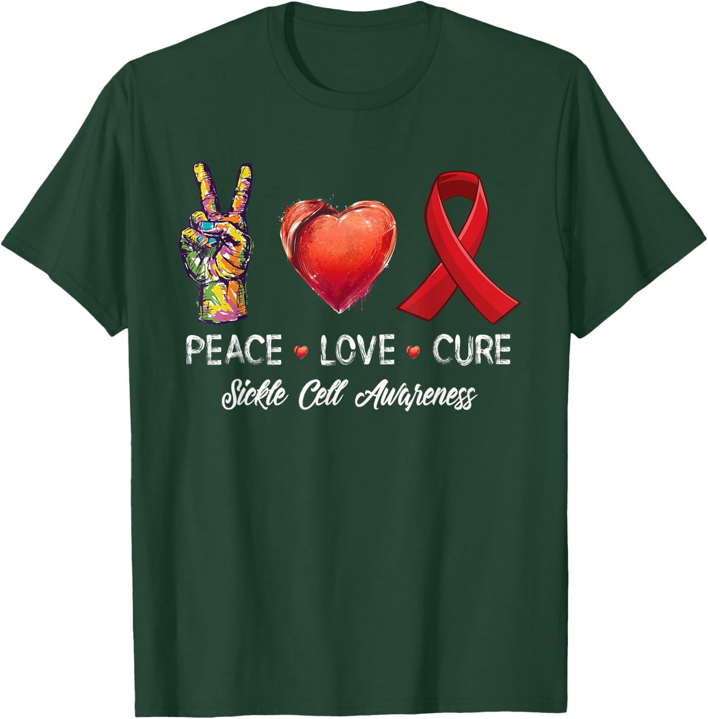 Peace Love Cure Sickle Cell Awareness Men Women Kids T-Shirt - T-Shirt | Forest