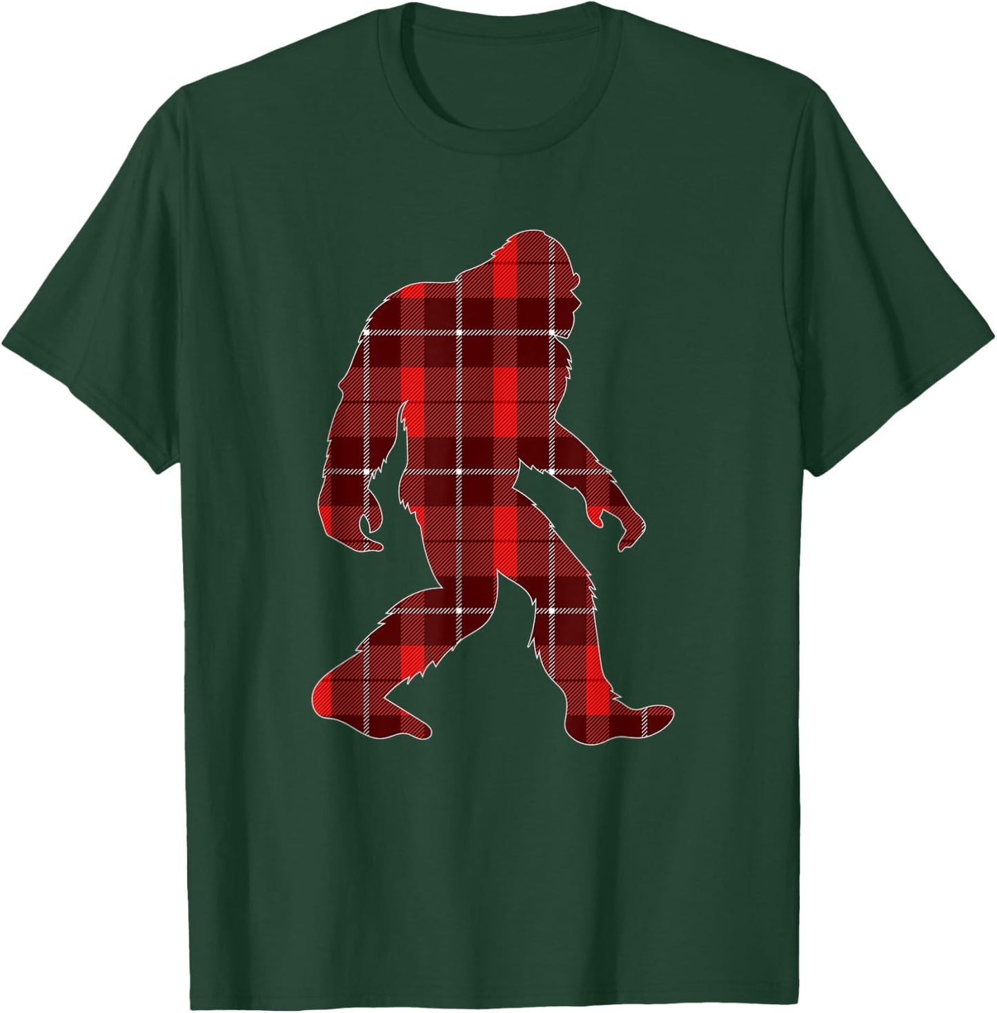 Red Plaid Bigfoot Christmas Family Matching Pajama Gift T-Shirt - T-Shirt | Forest