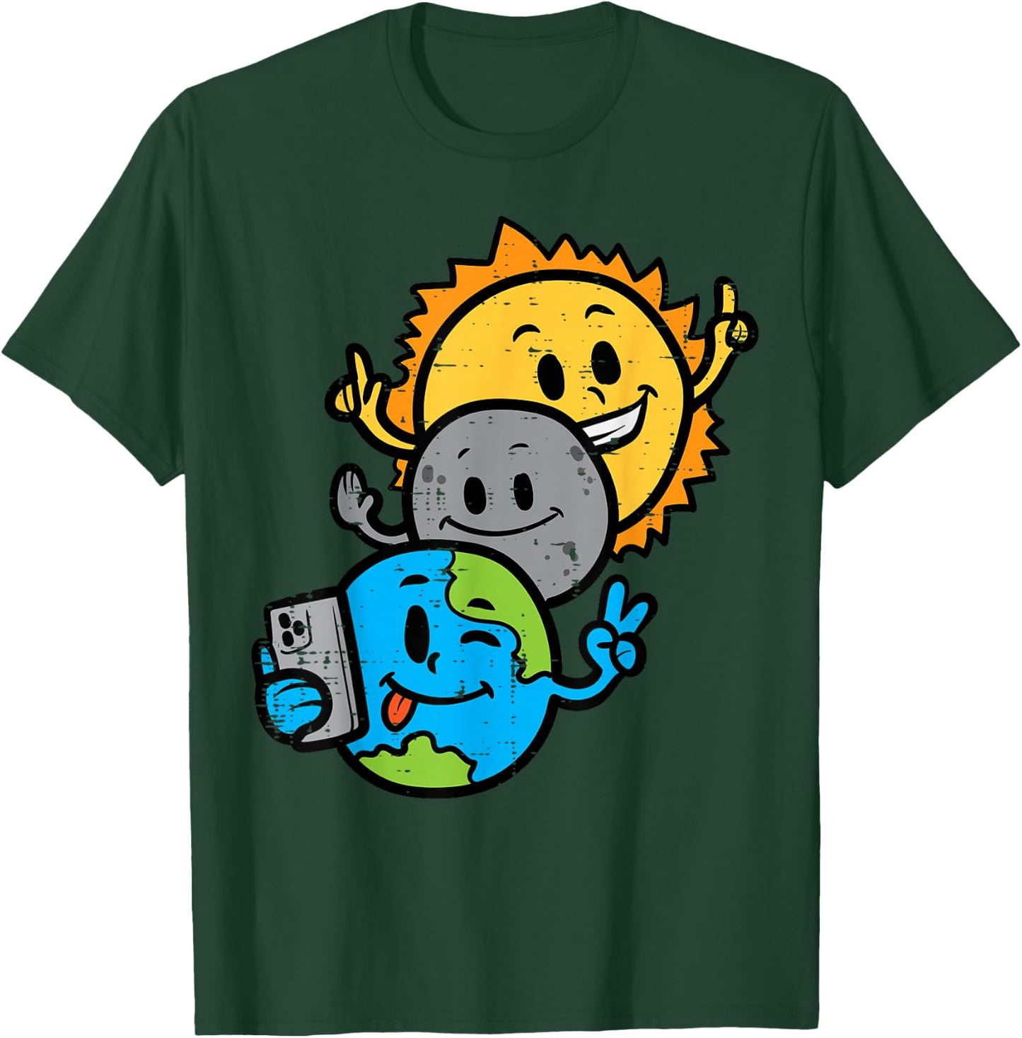 Selfie Earth Moon Sun Funny Total Solar Eclipse 2024 Kids T-Shirt - T-Shirt | Forest