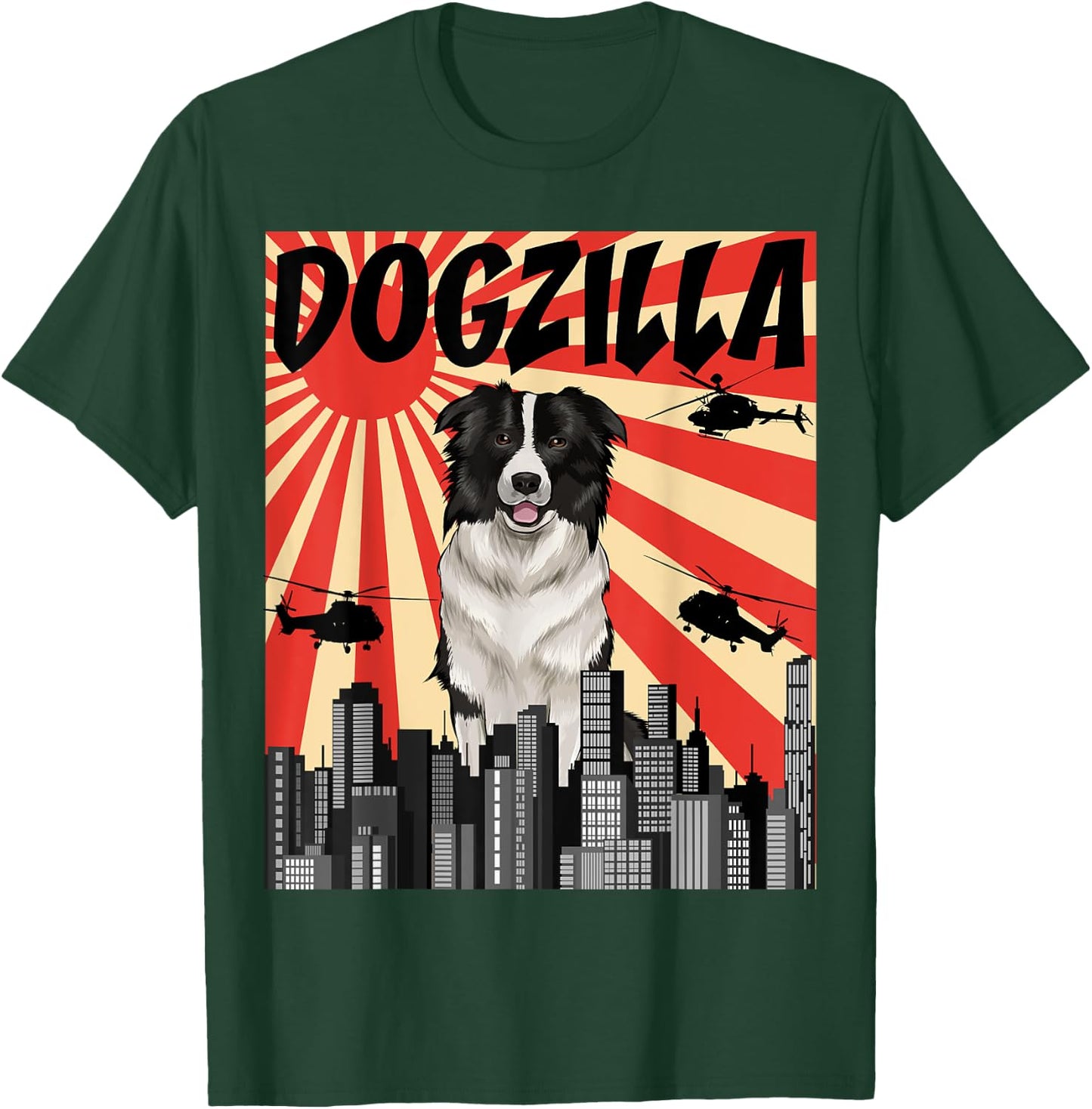 Funny Retro Japanese Dogzilla Border Collie T-Shirt - T-Shirt | Forest
