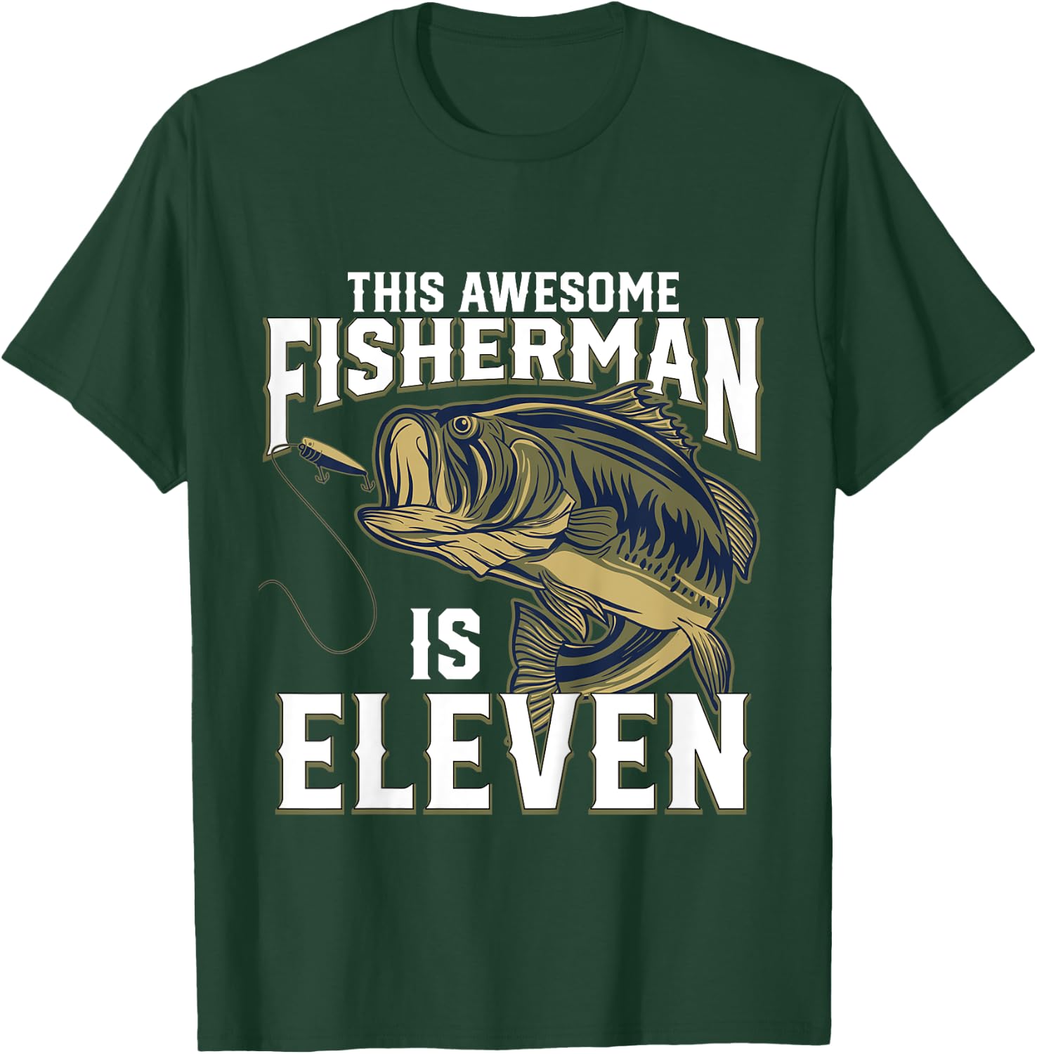 Kids 11 Year Old Fishing Birthday Party Fisherman 11th Gift Boy T-Shirt - T-Shirt | Forest