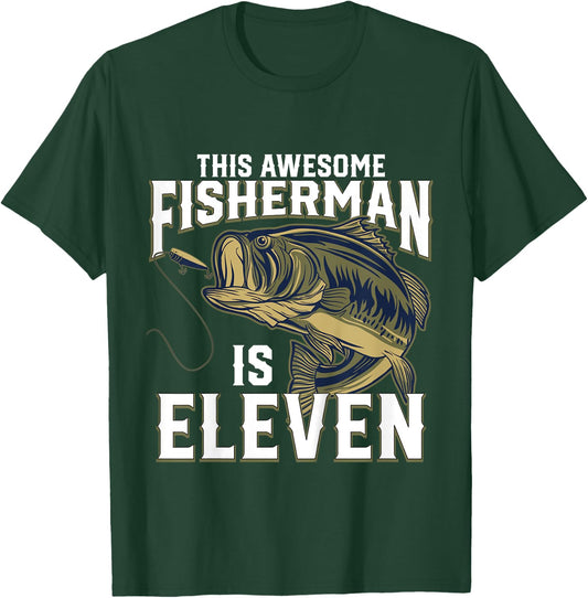 Kids 11 Year Old Fishing Birthday Party Fisherman 11th Gift Boy T-Shirt - T-Shirt | Forest