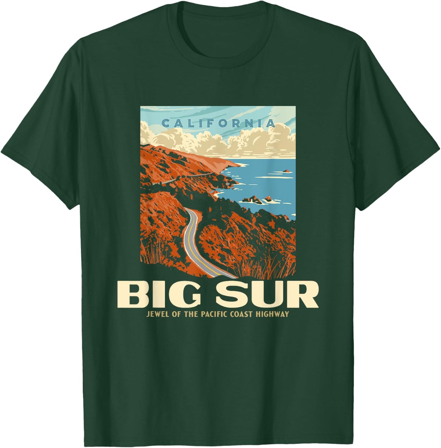 Retro Big Sur California Coast WPA Style Vintage Graphic T-Shirt - T-Shirt | Forest