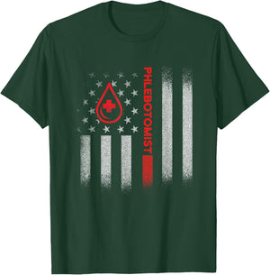 Phlebotomist US Flag Phlebotomy Technician Gifts T-Shirt - T-Shirt | Forest