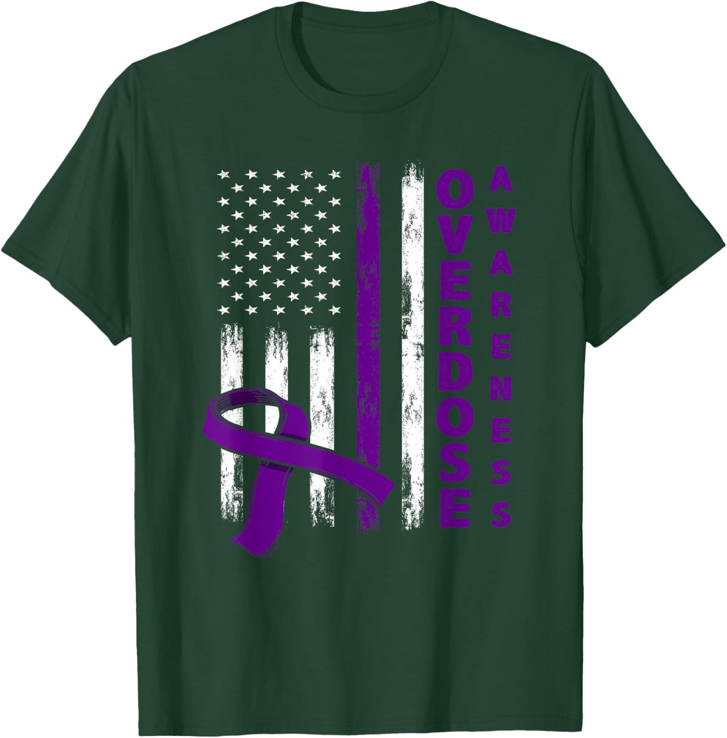 Overdose Awareness Day USA American Flag Overdose Awareness T-Shirt - T-Shirt | Forest