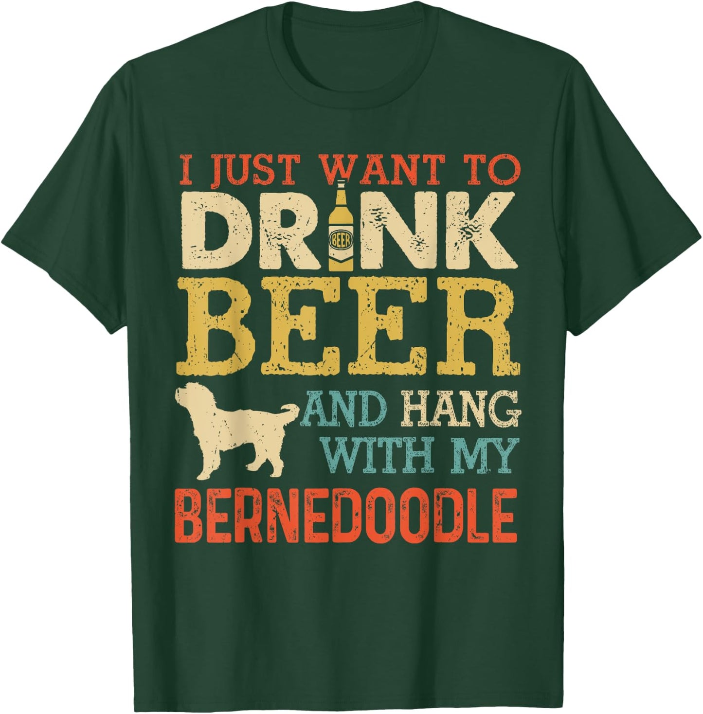 Bernedoodle Dad Drink Beer Hang With Dog Funny Men Vintage T-Shirt - T-Shirt | Forest