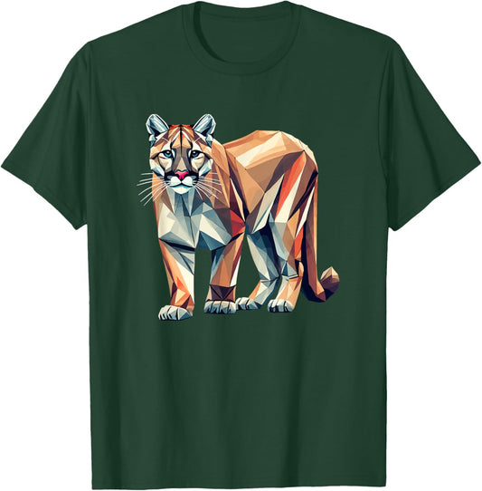 Geometric Art Cougar Cougars Mountain Lion Puma T-Shirt - T-Shirt | Forest