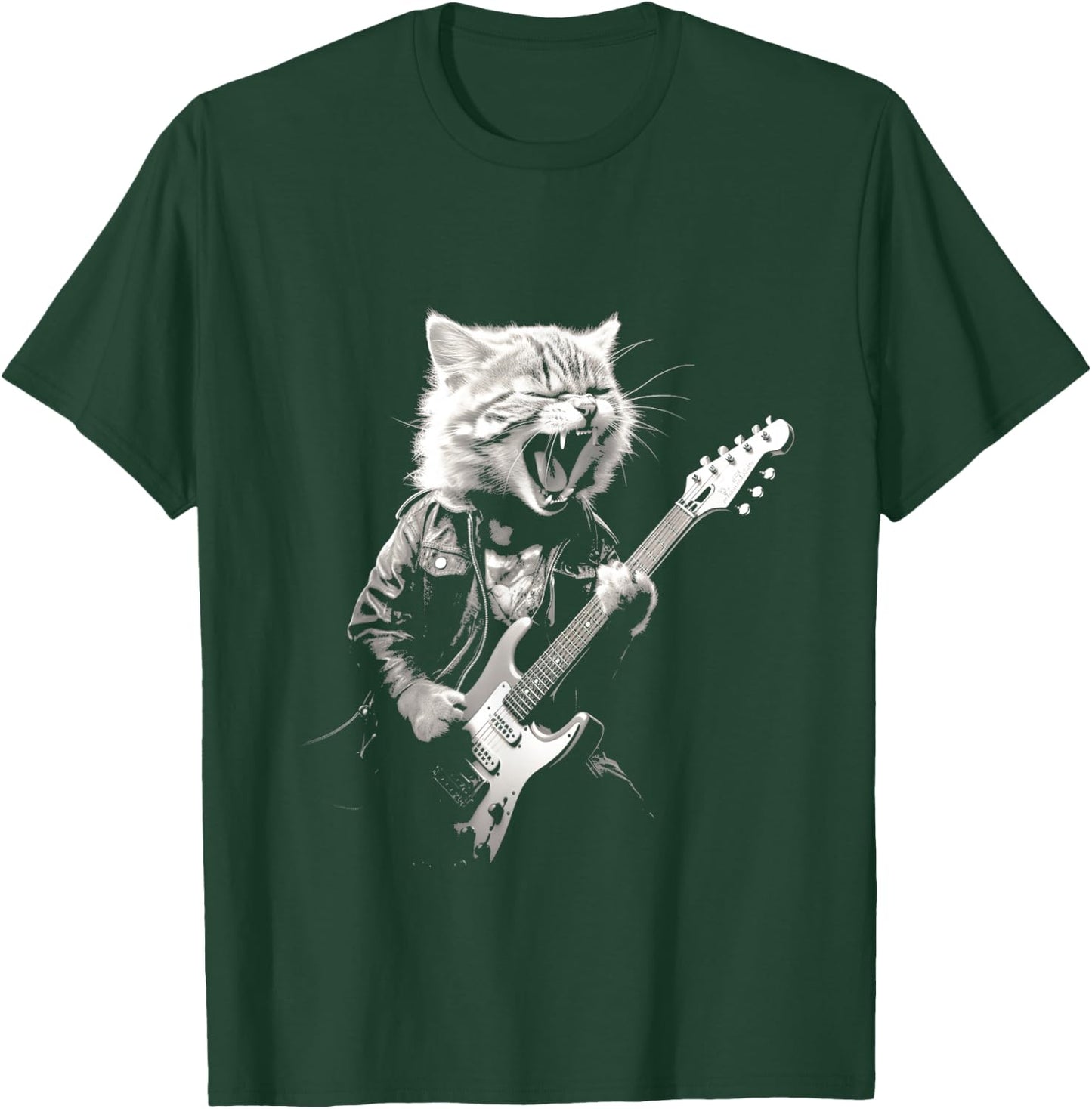Rock Cat Playing Guitar Funny Guitar Cat Design T-Shirt - T-Shirt | Forest