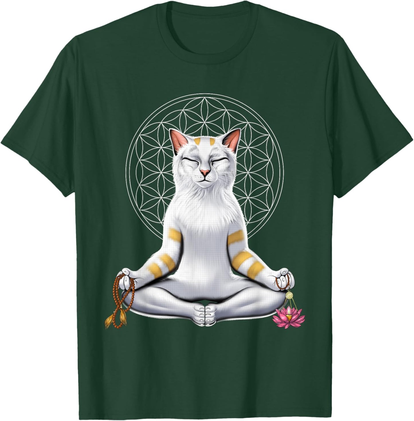 Cat Yoga Meditation Spiritual Zen Flower Of Life Men Women Kids T-Shirt - T-Shirt | Forest