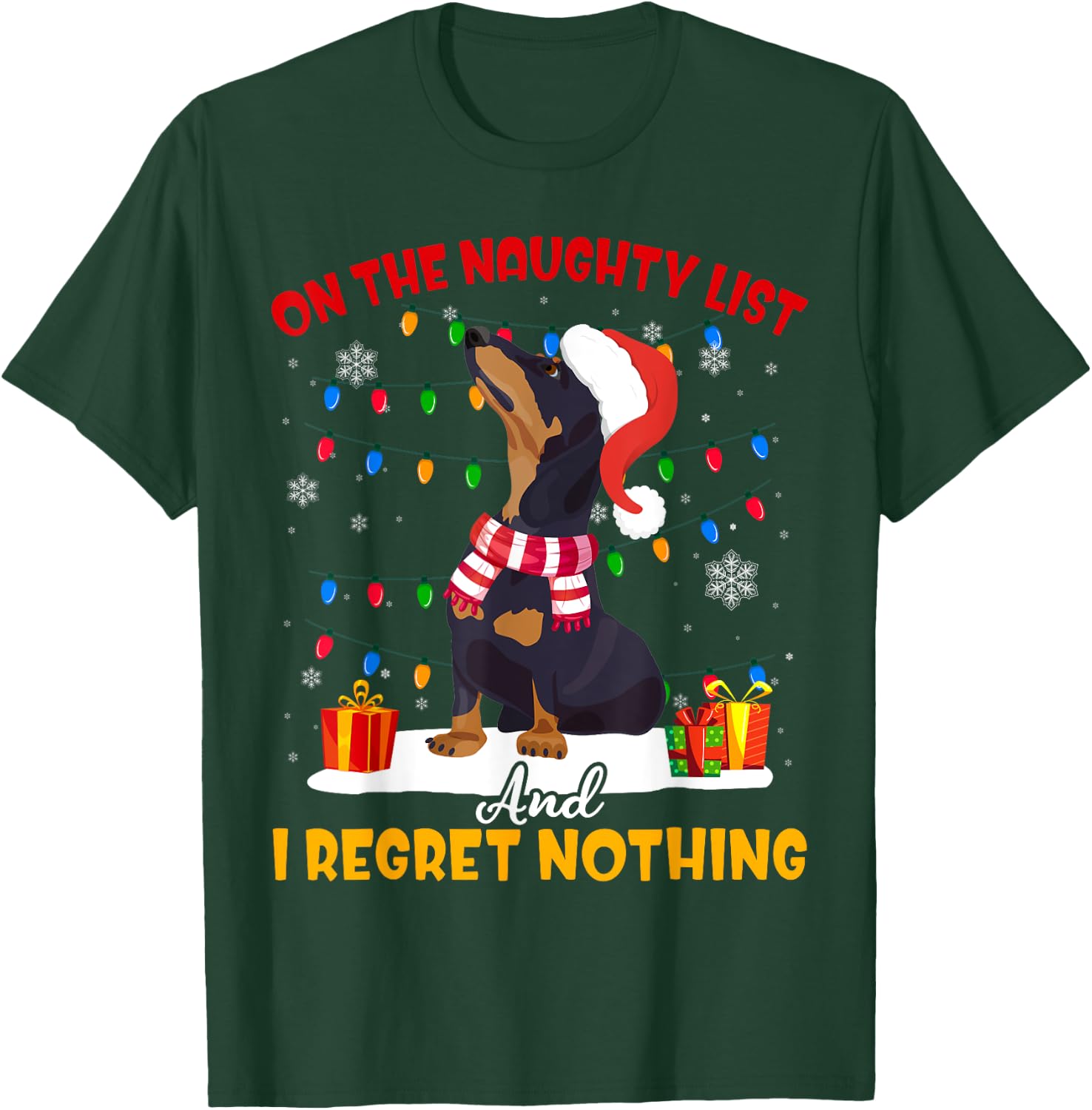 Dachshund Santa On The Naughty List Dachshund Christmas Gift T-Shirt - T-Shirt | Forest