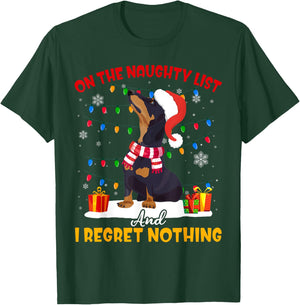 Dachshund Santa On The Naughty List Dachshund Christmas Gift T-Shirt - T-Shirt | Forest