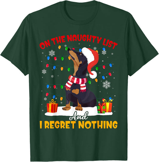 Dachshund Santa On The Naughty List Dachshund Christmas Gift T-Shirt - T-Shirt | Forest