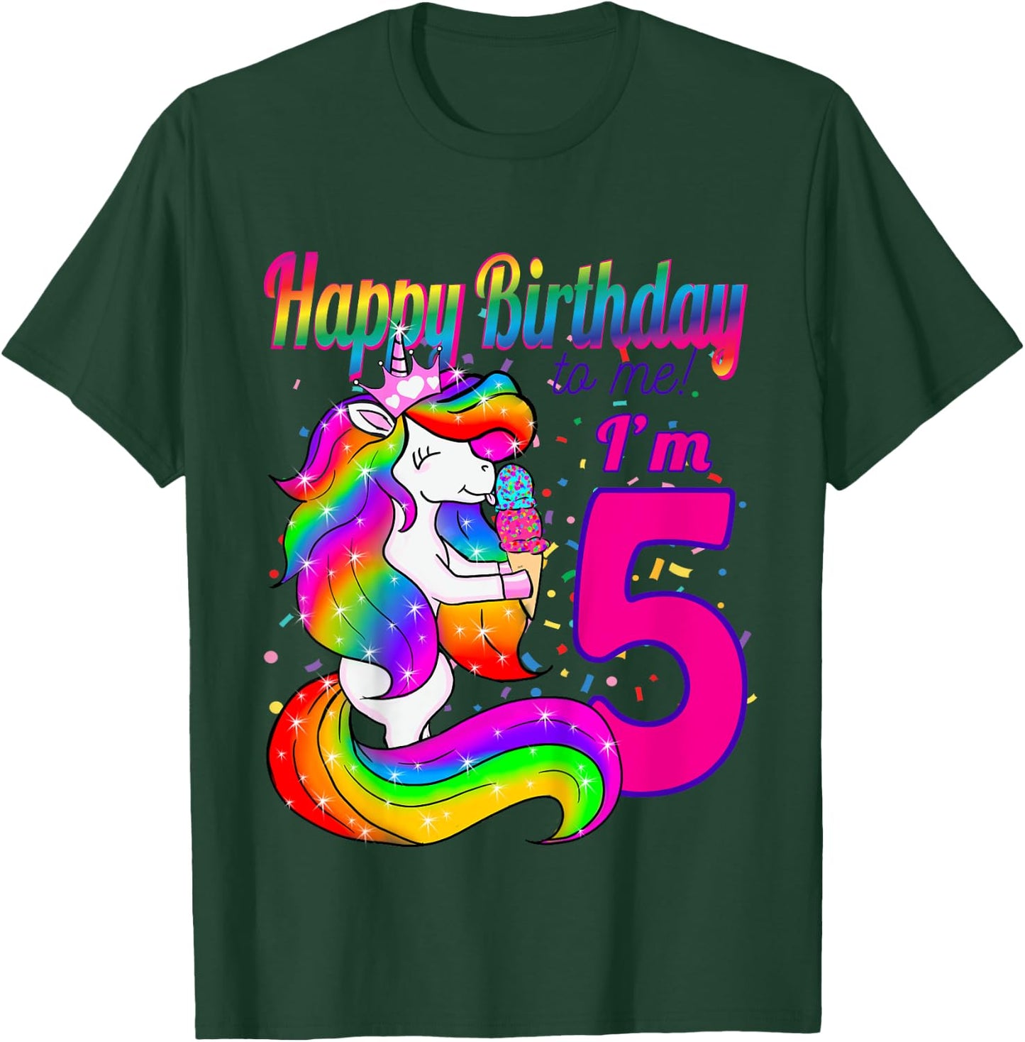 Happy Birthday to me i'm 5 years old unicorn party theme T-Shirt - T-Shirt | Forest
