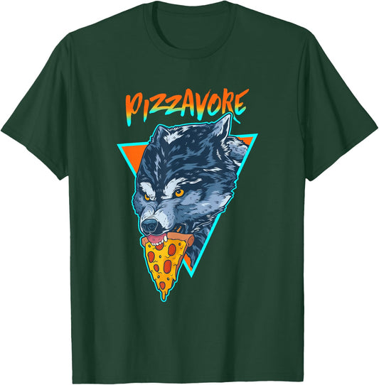 Funny Pizzavore Pizza Lover Word Game Wolf Retro 90s T-Shirt - T-Shirt | Forest