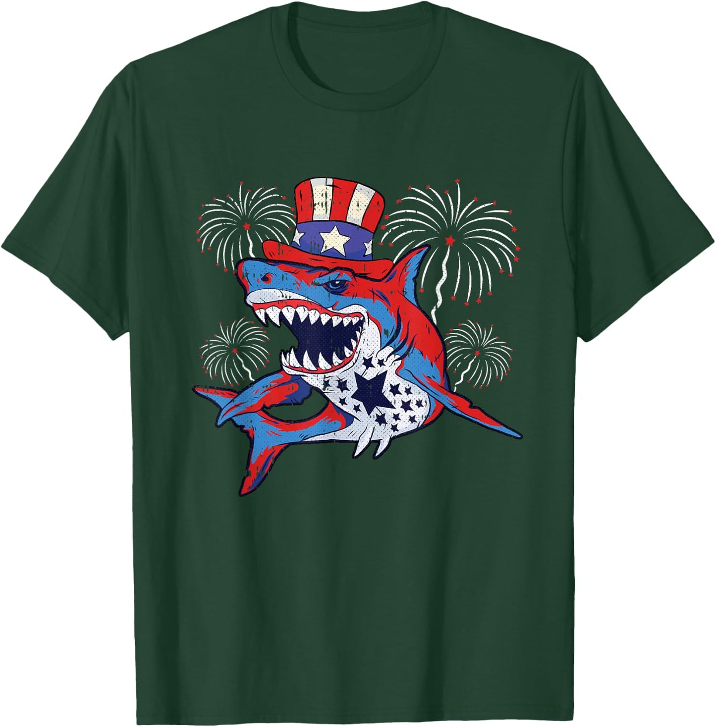 Shark American Flag 4th Of July Jawsome Patriotic Animal T-Shirt - T-Shirt | Forest
