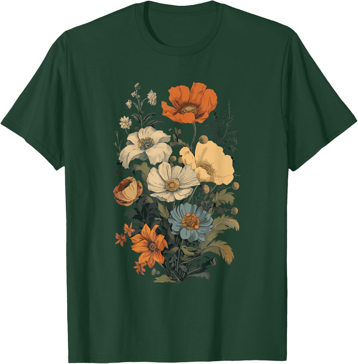 Vintage Flowers Floral Pressed Flower T-Shirt - T-Shirt | Forest