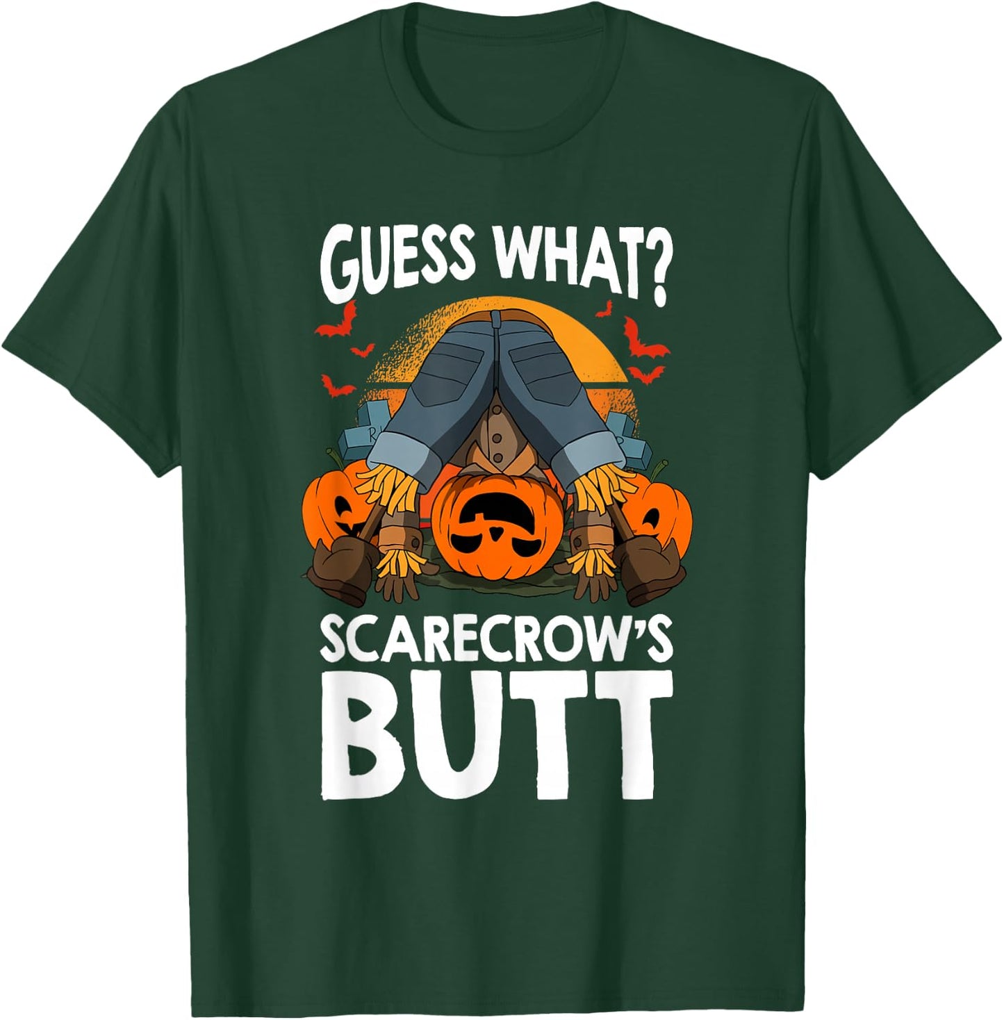 Halloween Guess What Scarecrow's Butt Scarecrow and Pumpkin T-Shirt - T-Shirt | Forest