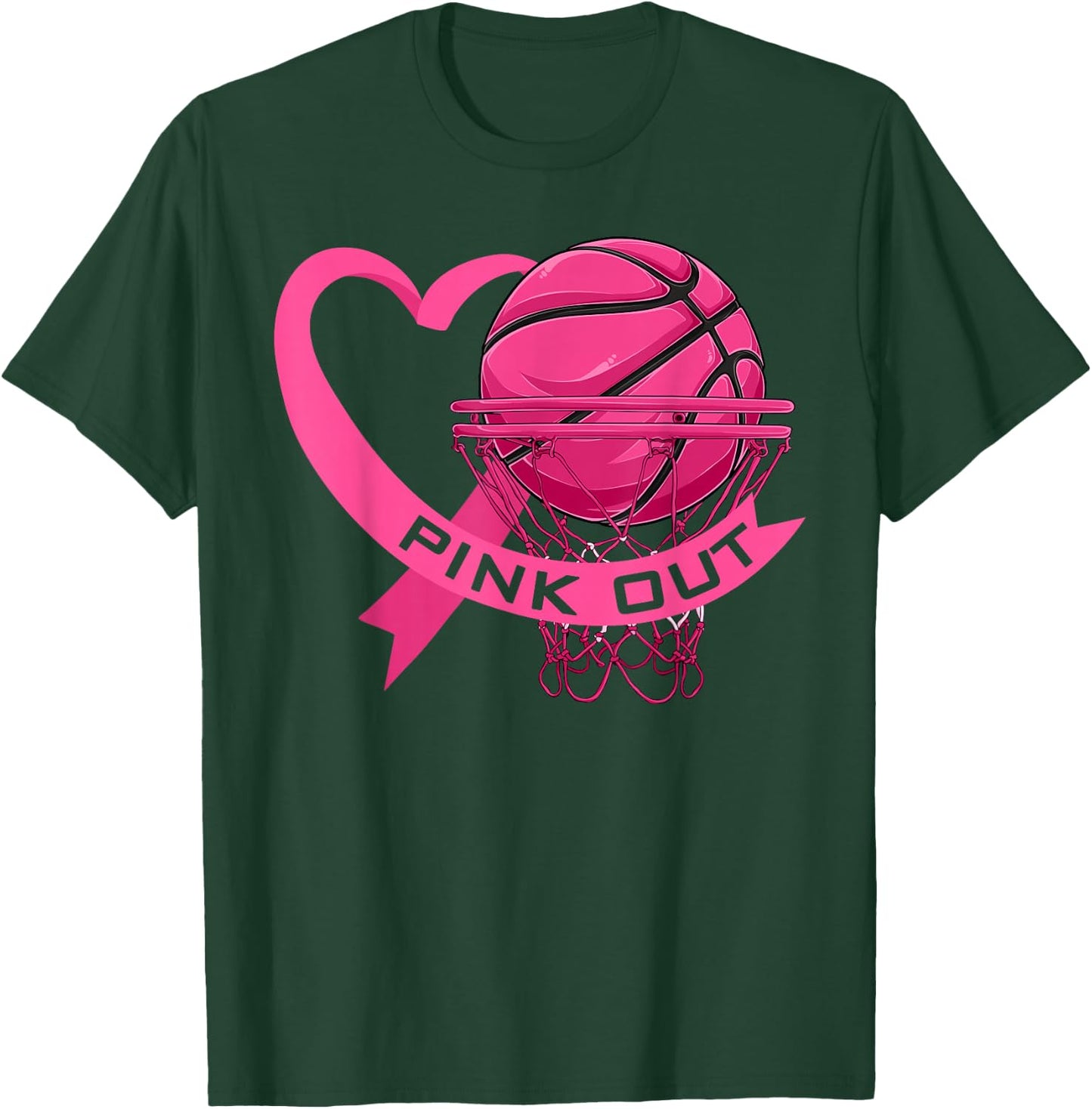 Pink Out Breast Cancer Pink Ribbon Heart & Basketball Ball T-Shirt - T-Shirt | Forest