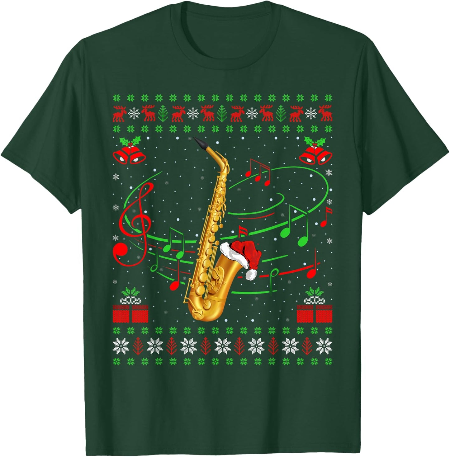 Saxophone Music Lover Xmas Gift Ugly Saxophone Christmas T-Shirt - T-Shirt | Forest