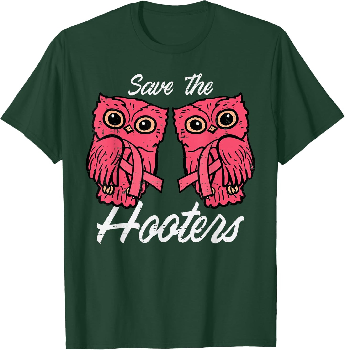 Breast Cancer Owls Save Hooters Funny Awareness Women Men T-Shirt - T-Shirt | Forest