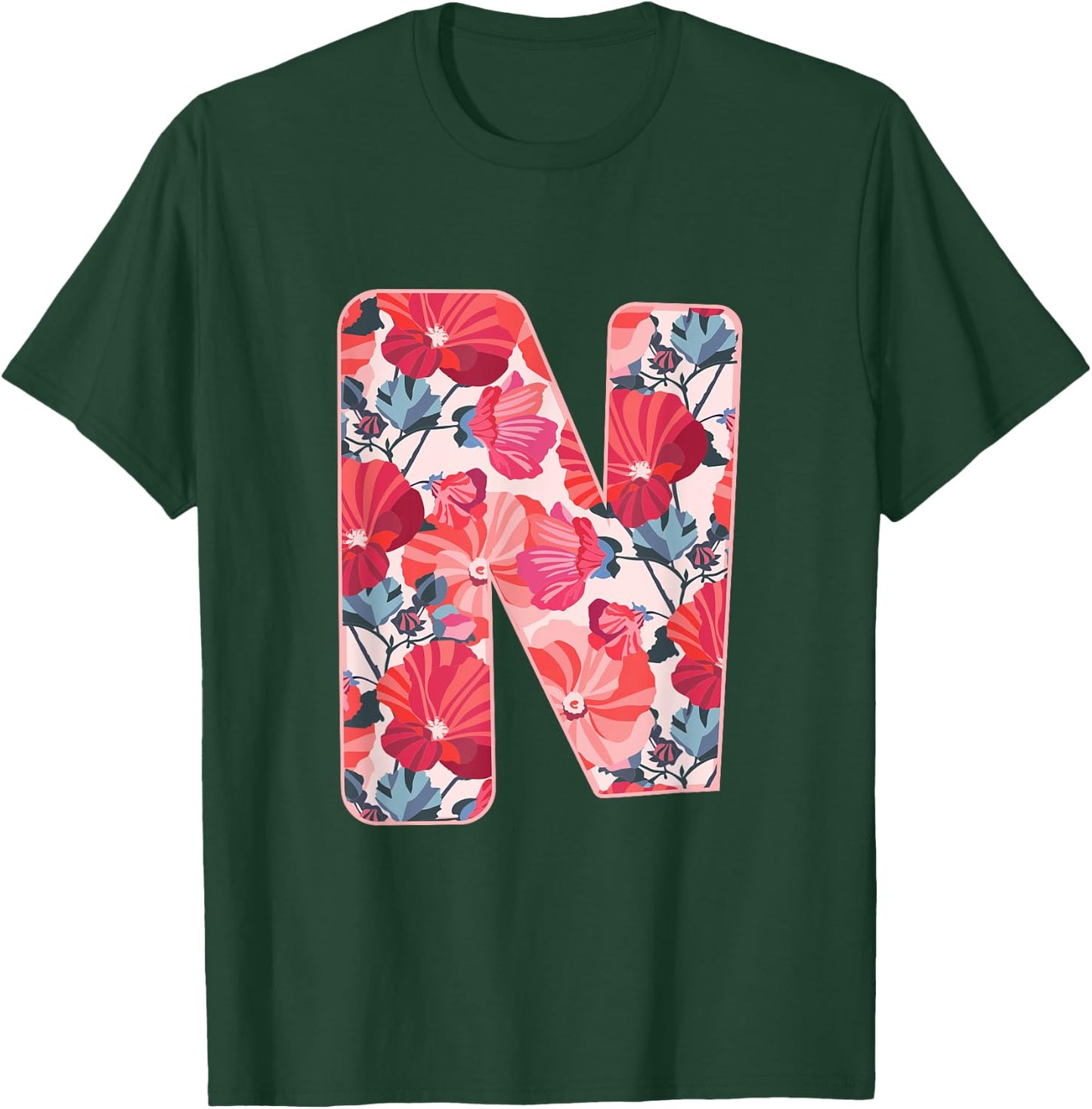 Letter N Sign Alphabet Last Name Consonants Flower Gift T-Shirt - T-Shirt | Forest