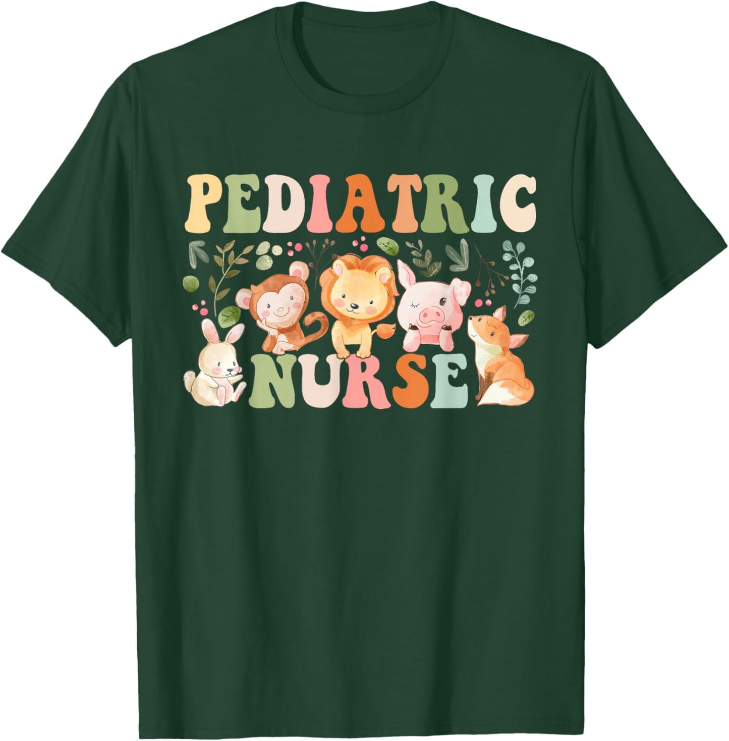 Pediatric Nurse Cute Zoo Animals PICU Registered Nurse T-Shirt - T-Shirt | Forest