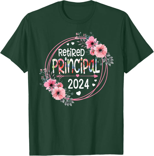 Floral Retired Principal Est 2024 Retirement Gift T-Shirt - T-Shirt | Forest