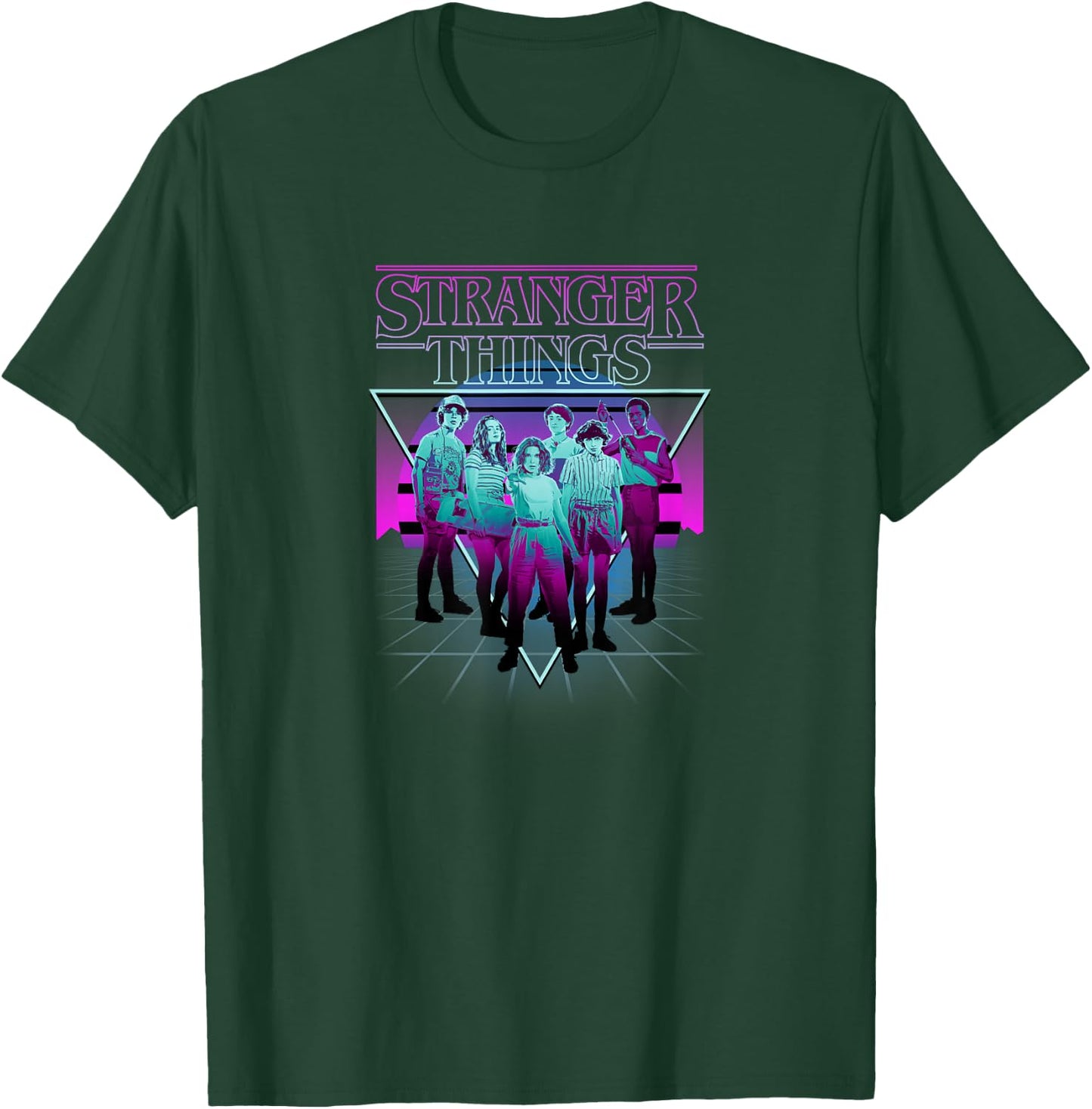 Stranger Things Group Shot Neon Triangle T-Shirt - T-Shirt | Forest