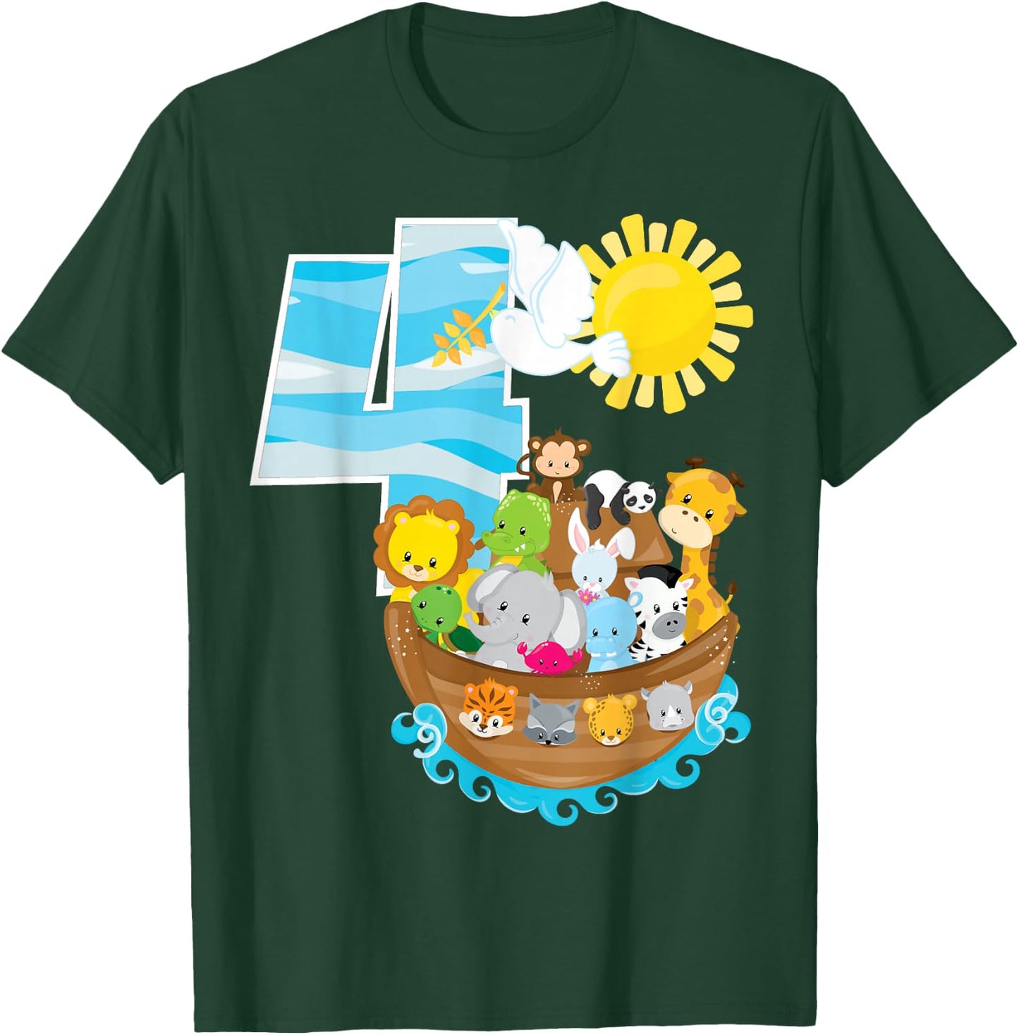 Noah's Ark Birthday Party 4th Birthday 4 Year Old Toddler T-Shirt - T-Shirt | Forest