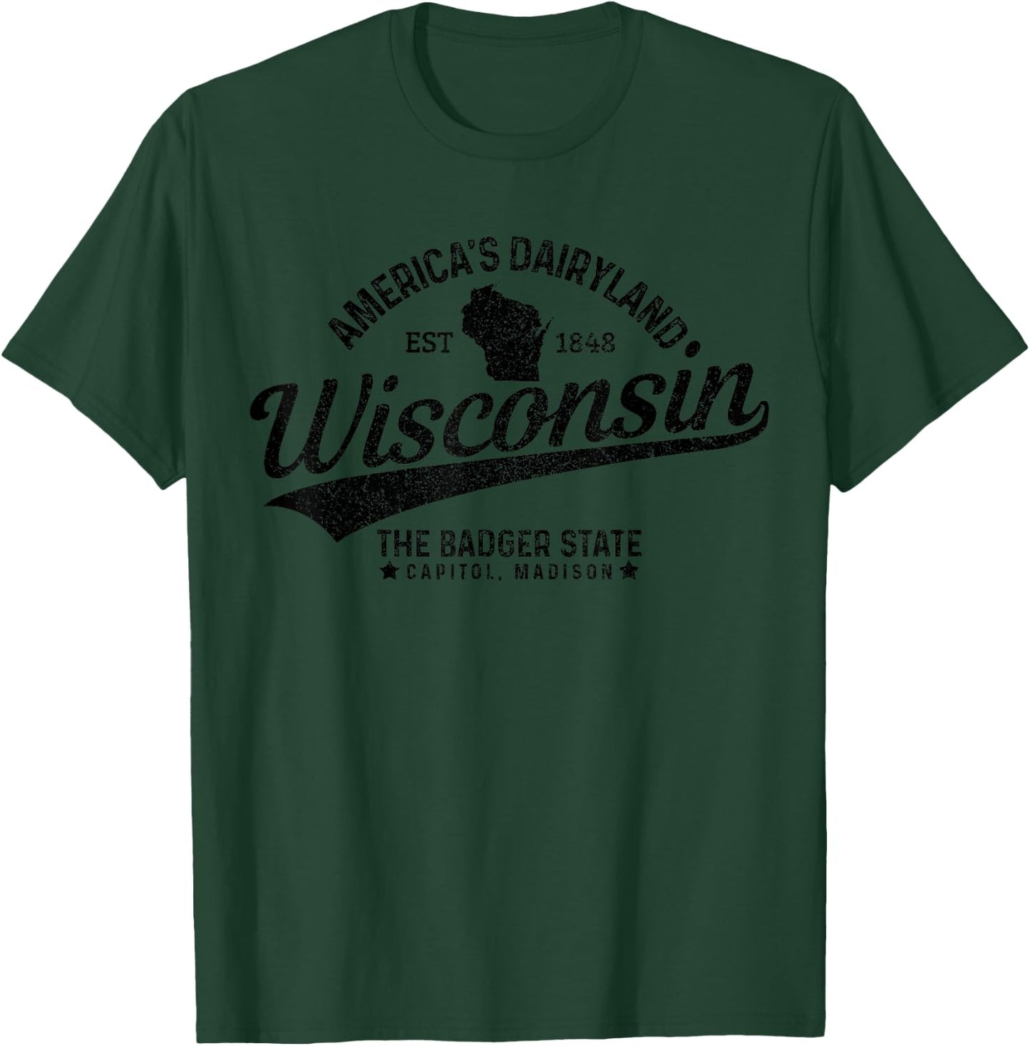 Wisconsin The Badger State EST 1848 State Map Gift T-Shirt - T-Shirt | Forest
