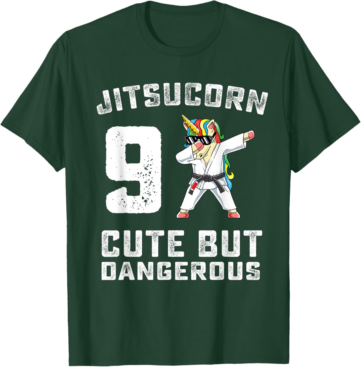 9 Year Old Jiu Jitsu Birthday Gift BJJ Dabbing Unicorn Girl T-Shirt - T-Shirt | Forest