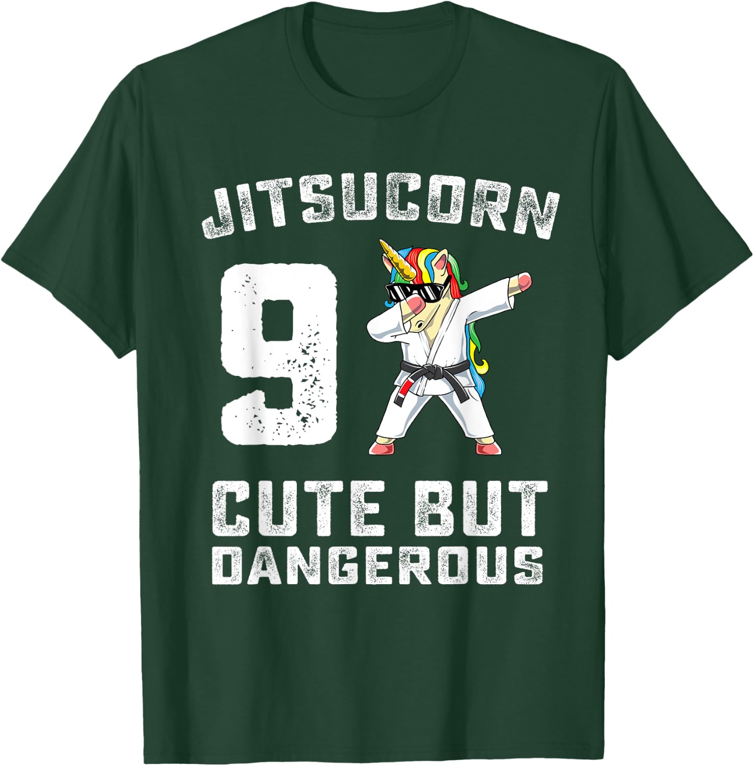 9 Year Old Jiu Jitsu Birthday Gift BJJ Dabbing Unicorn Girl T-Shirt - T-Shirt | Forest
