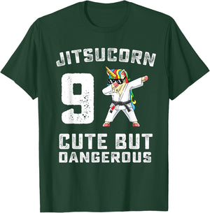 9 Year Old Jiu Jitsu Birthday Gift BJJ Dabbing Unicorn Girl T-Shirt - T-Shirt | Forest