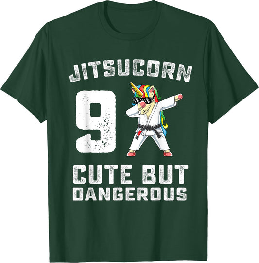 9 Year Old Jiu Jitsu Birthday Gift BJJ Dabbing Unicorn Girl T-Shirt - T-Shirt | Forest