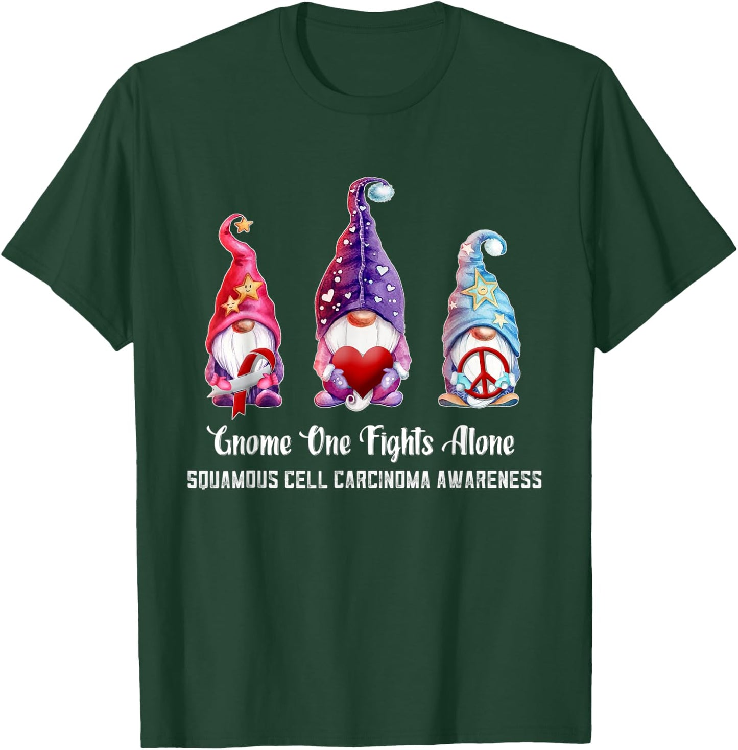 Gnome One Fights Alone Squamous Cell Carcinoma Awareness T-Shirt - T-Shirt | Forest
