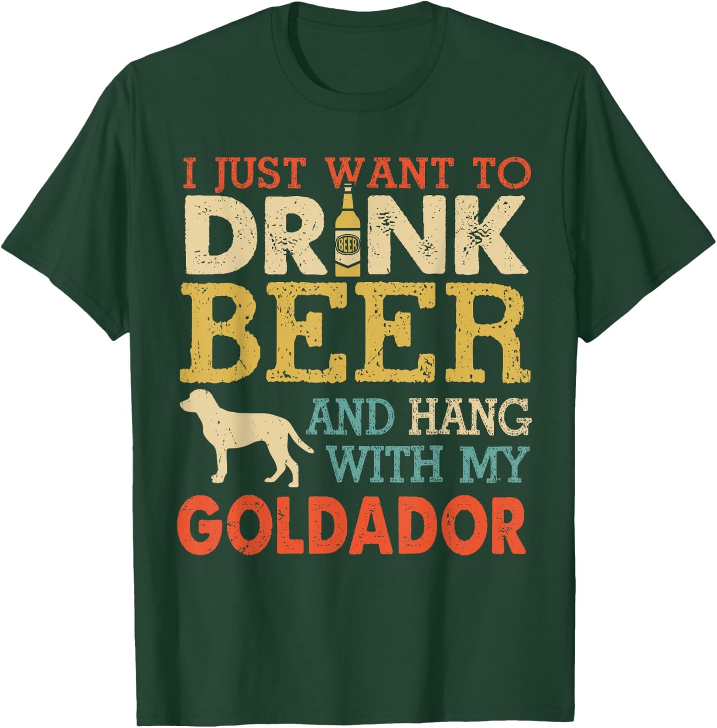 Goldador Dad Drink Beer Hang With Dog Funny Men Vintage T-Shirt - T-Shirt | Forest