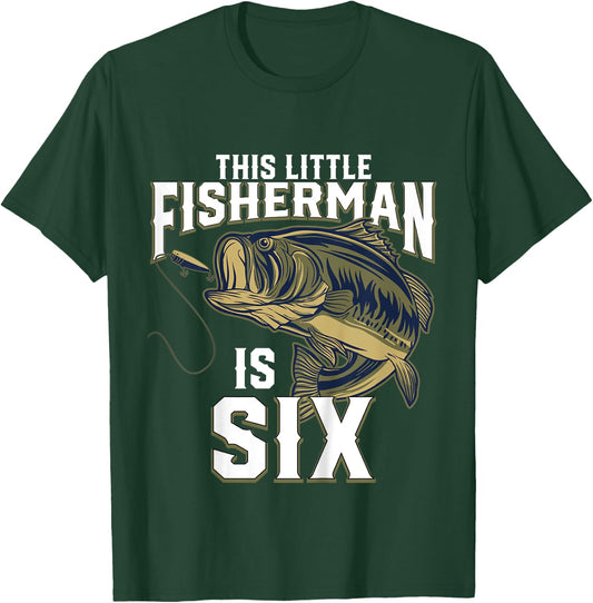Kids 6 Year Old Fishing Birthday Party Fisherman 6th Gift Boy T-Shirt - T-Shirt | Forest