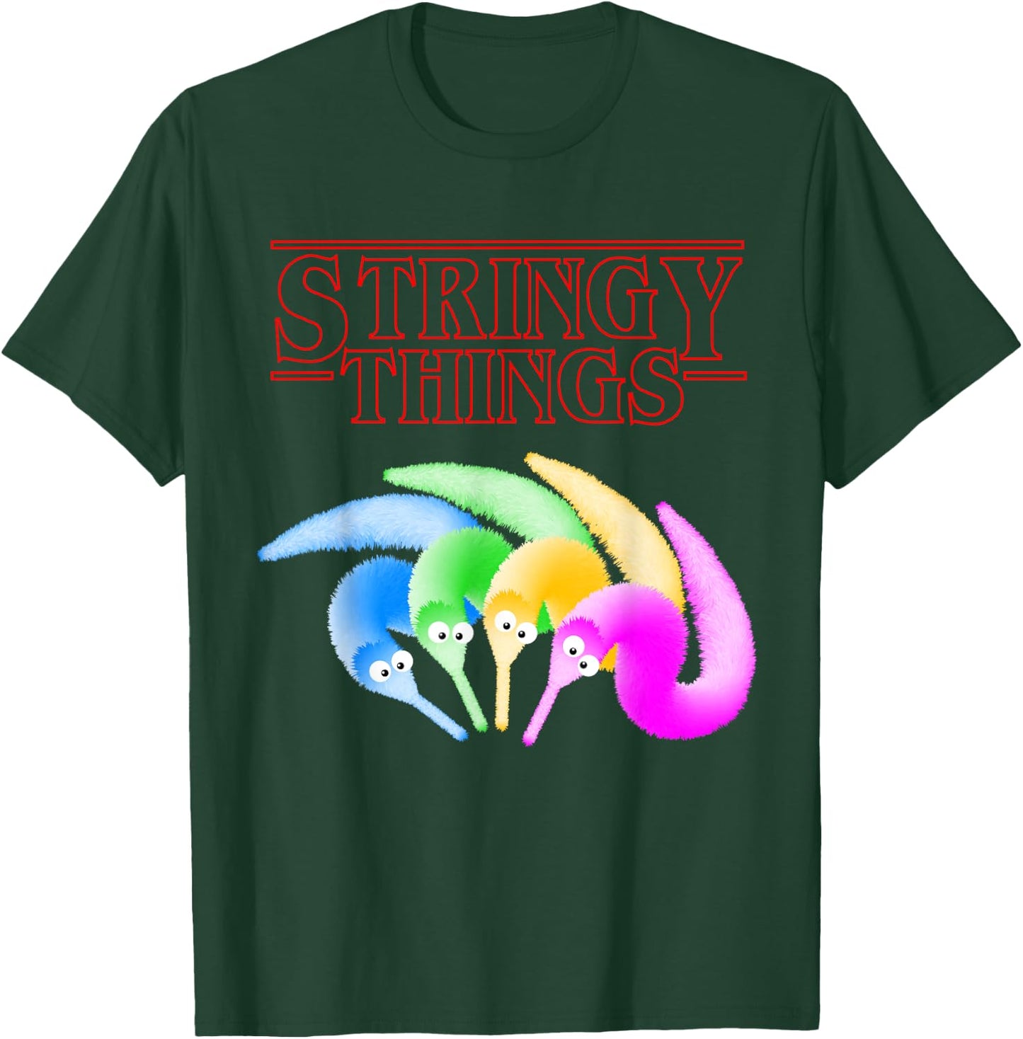 Stringy Things, Fuzzy Magic Worm on a String Meme T-Shirt - T-Shirt | Forest